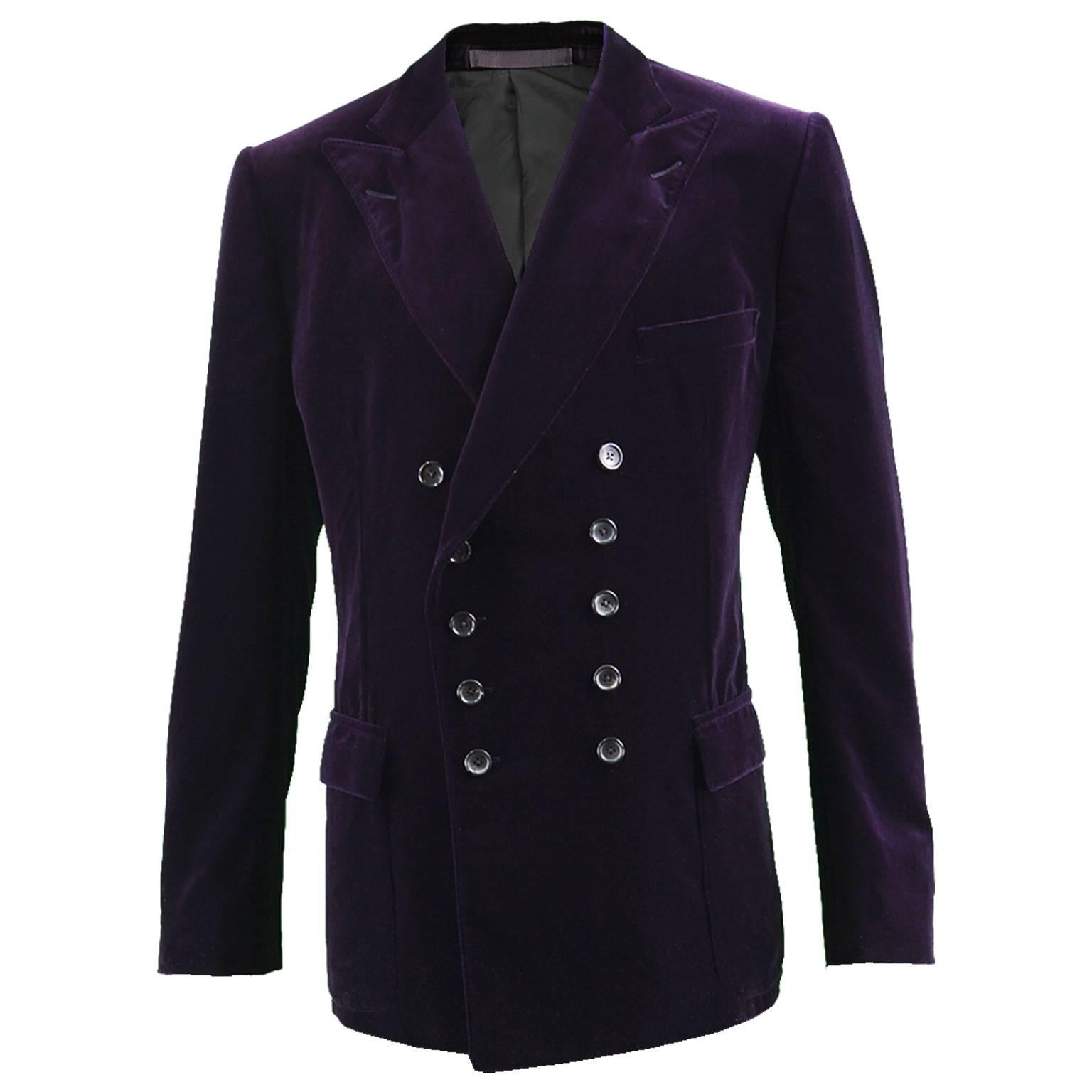 Gucci Men's Dark Purple Velvet Double Breasted Peaked Lapels Dinner Jacket