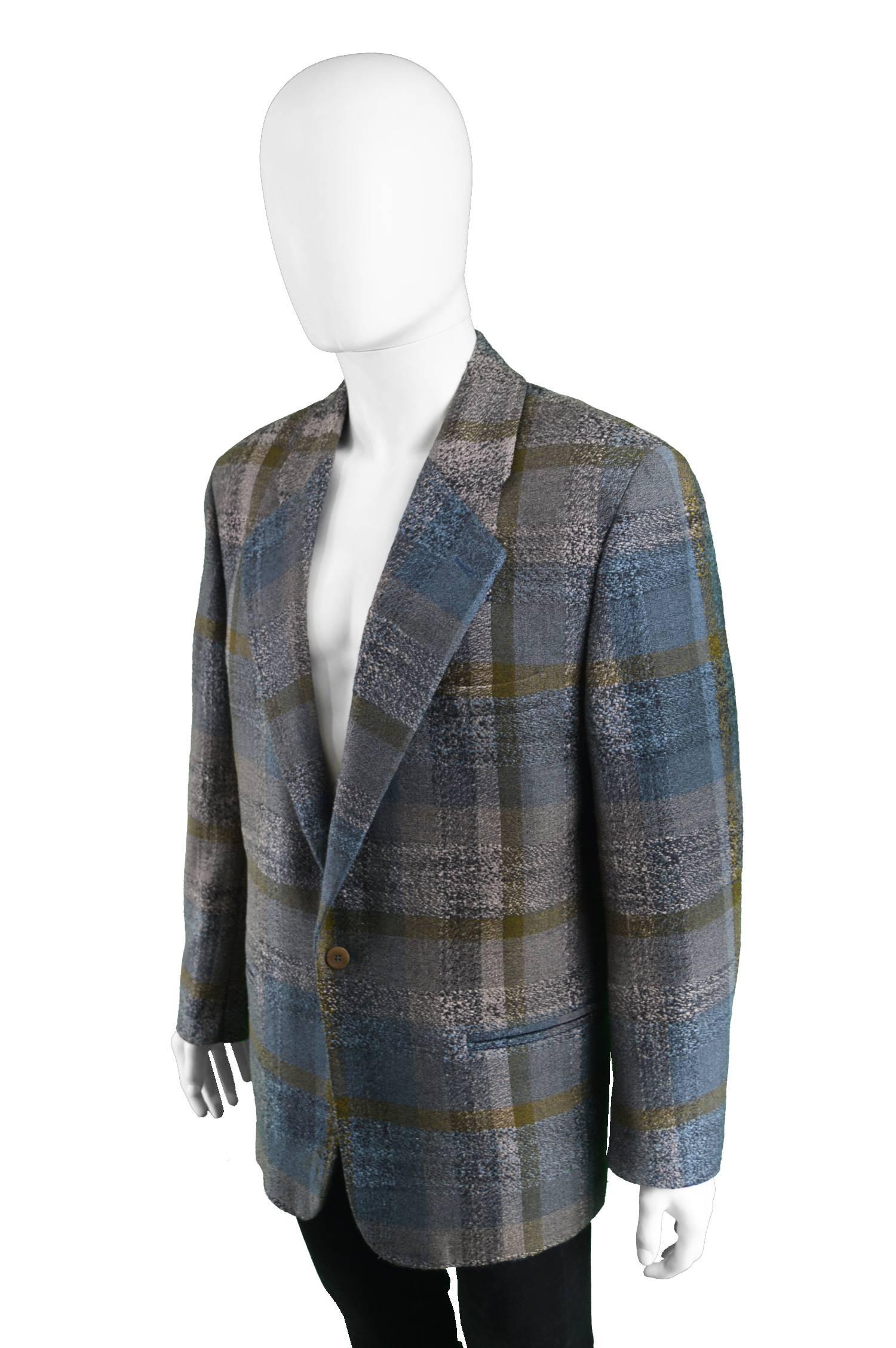 Gray Umberto Ginocchietti Vintage Men's Wool Checked Tweed Blazer, 1980s