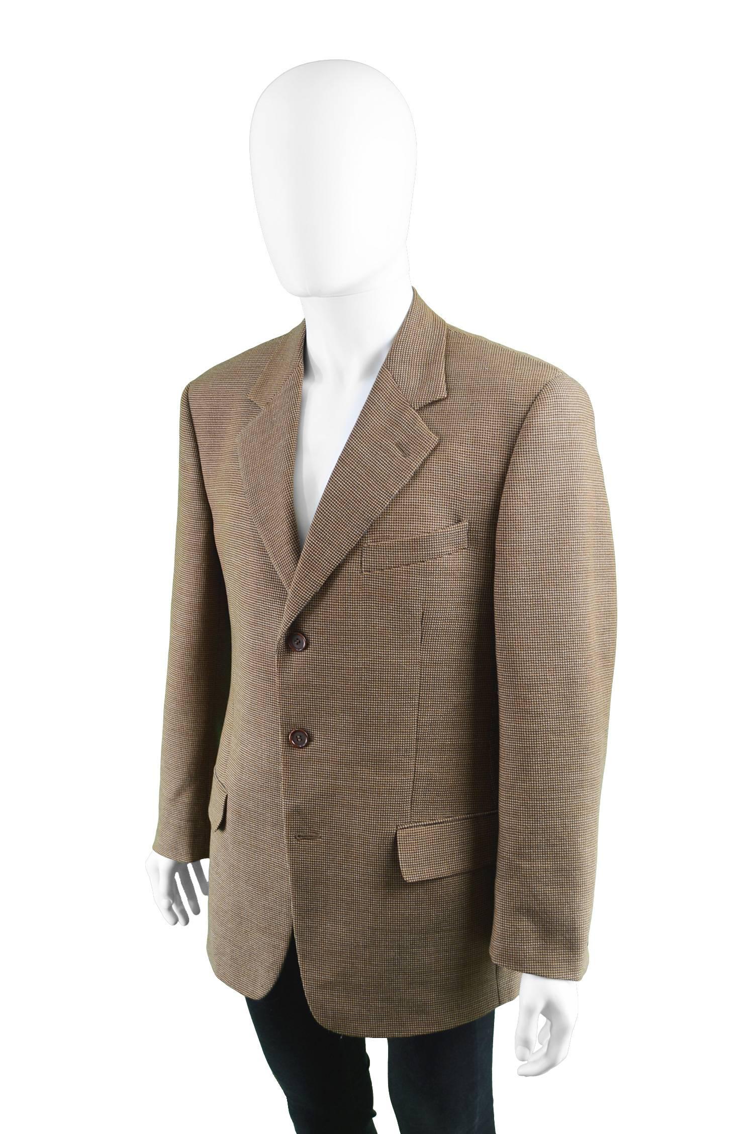 Gray Valentino Vintage Men's Brown Woven Italian Wool Sportcoat, 1990s