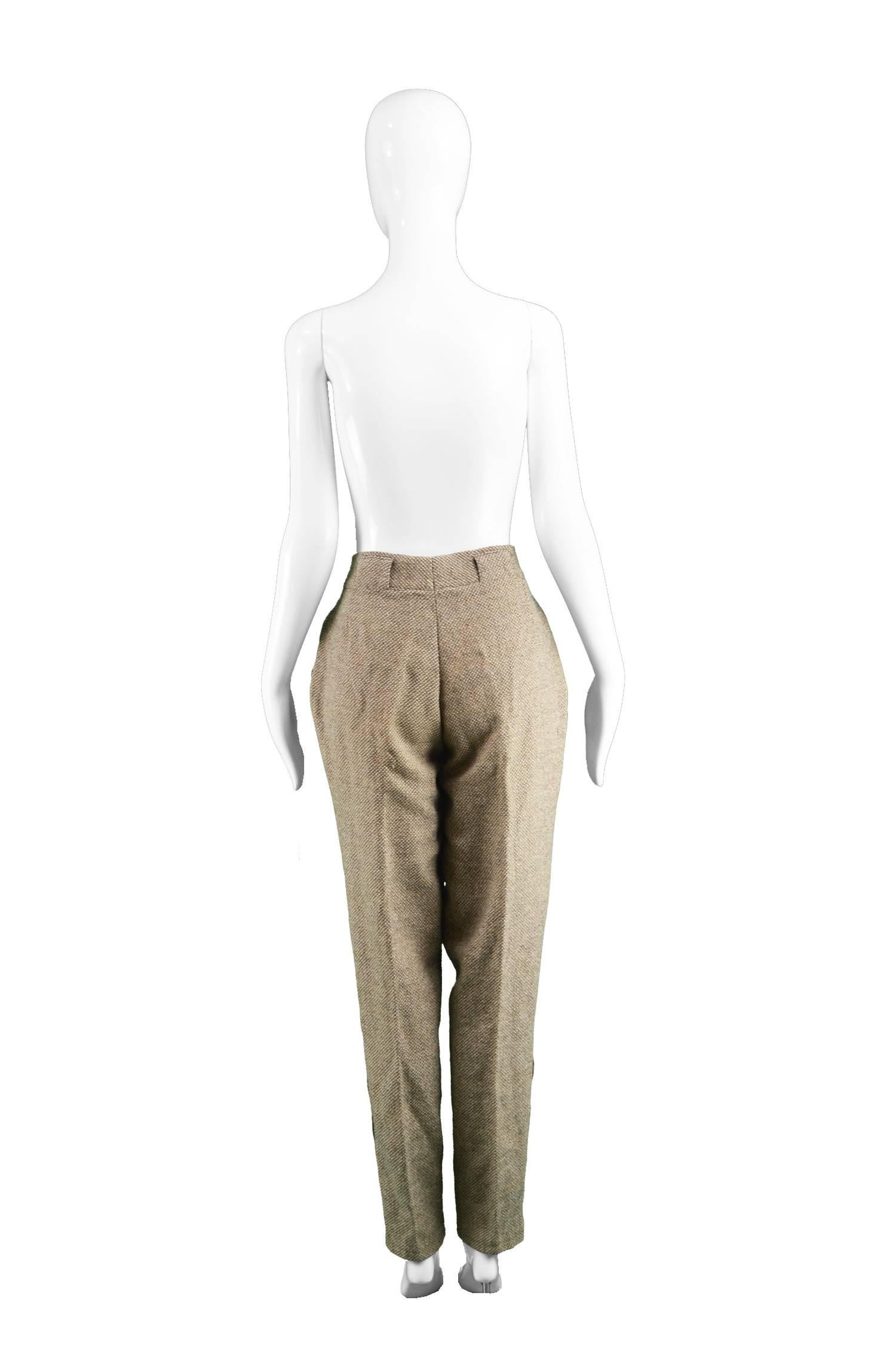 Gianni Versace Vintage Light Brown Tweed Tapered Leg Jodhpur Pants, 1980s 4