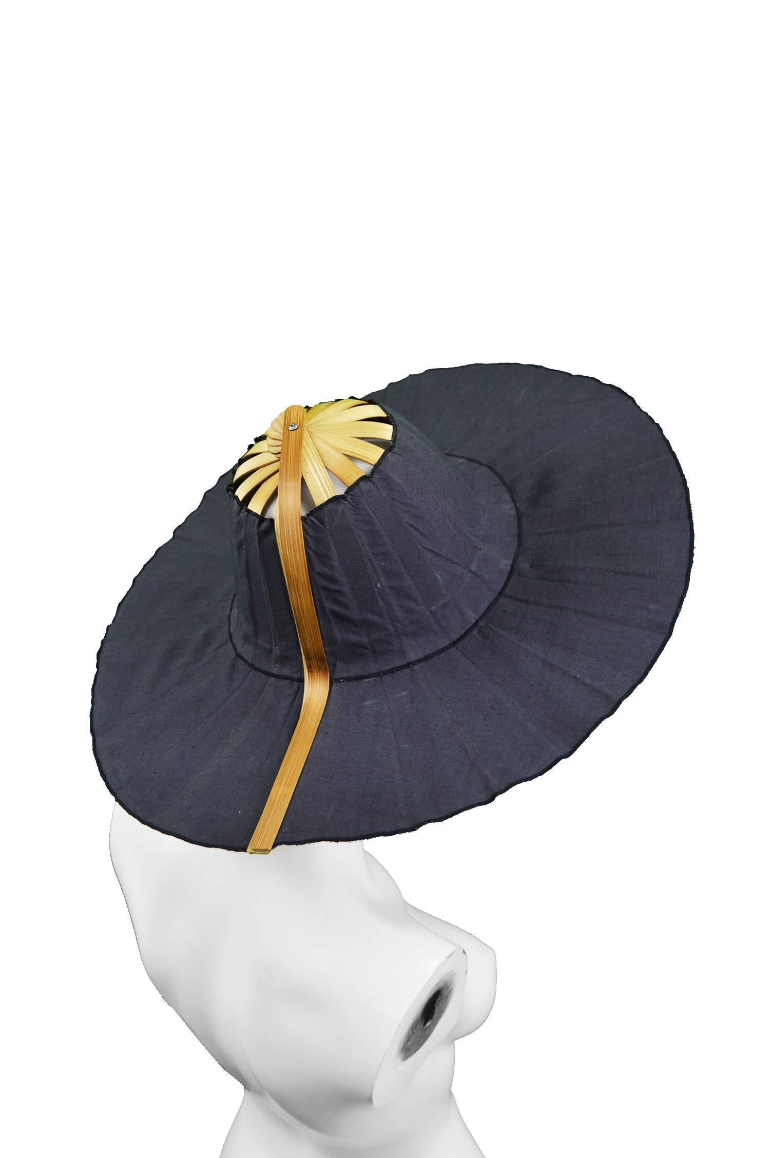 Heather Allan Architectural Folding Wood and Cotton Fan Sun Hat, 1990s 2