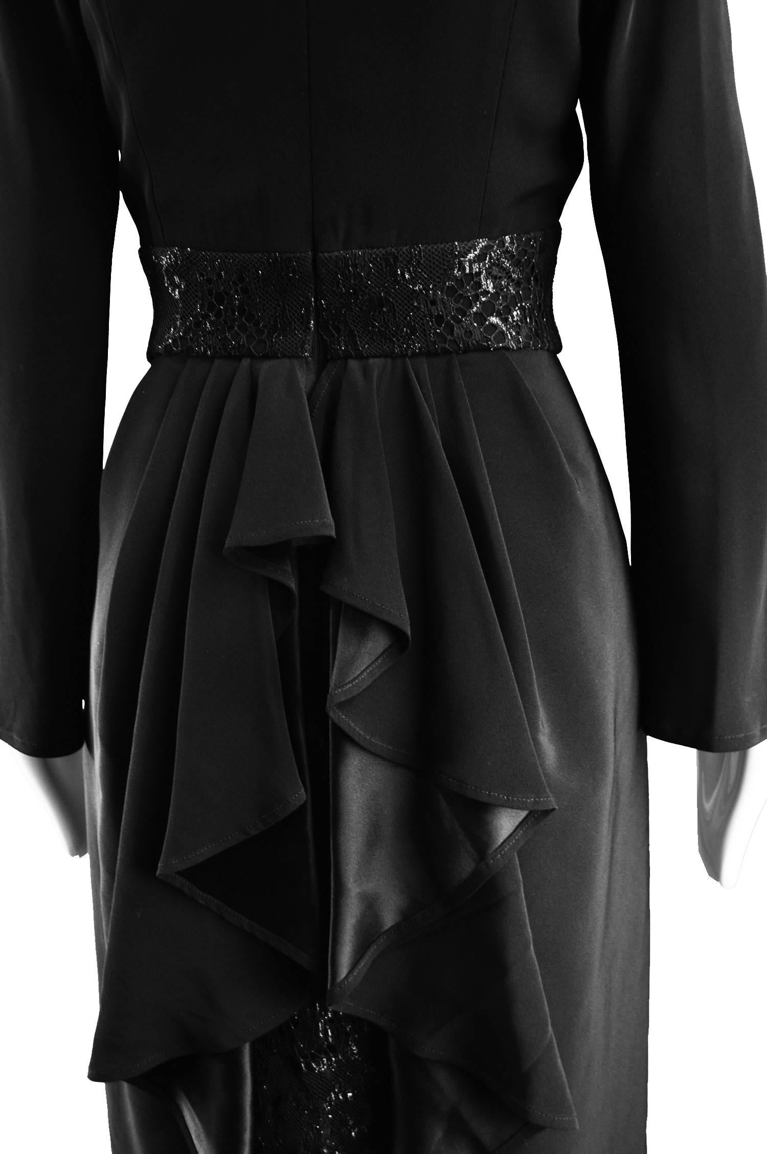 Christian Lacroix Vintage Black Lace and Satin Back Crepe Dress, 1990s For Sale 4