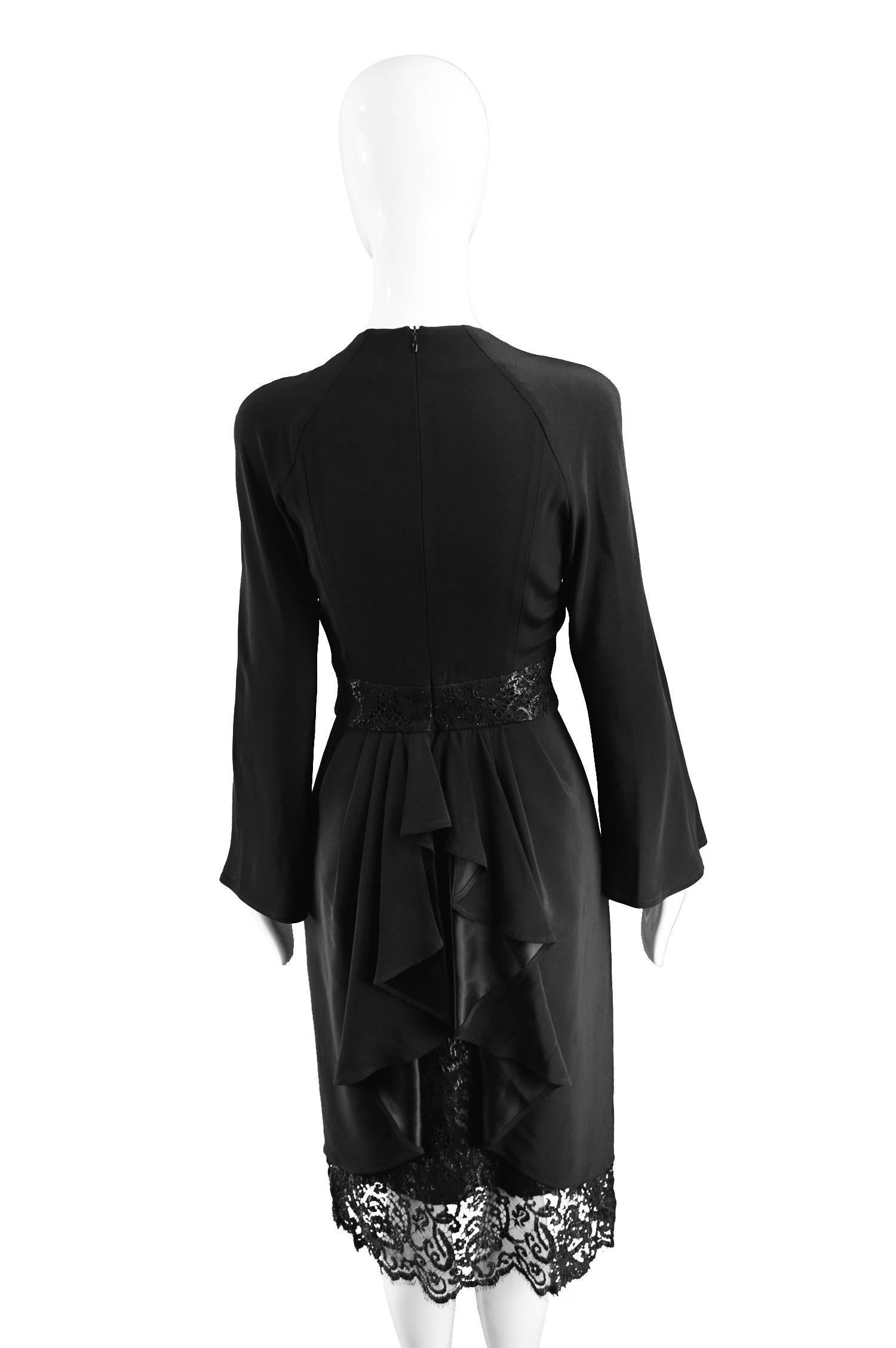 Christian Lacroix Vintage Black Lace and Satin Back Crepe Dress, 1990s For Sale 3