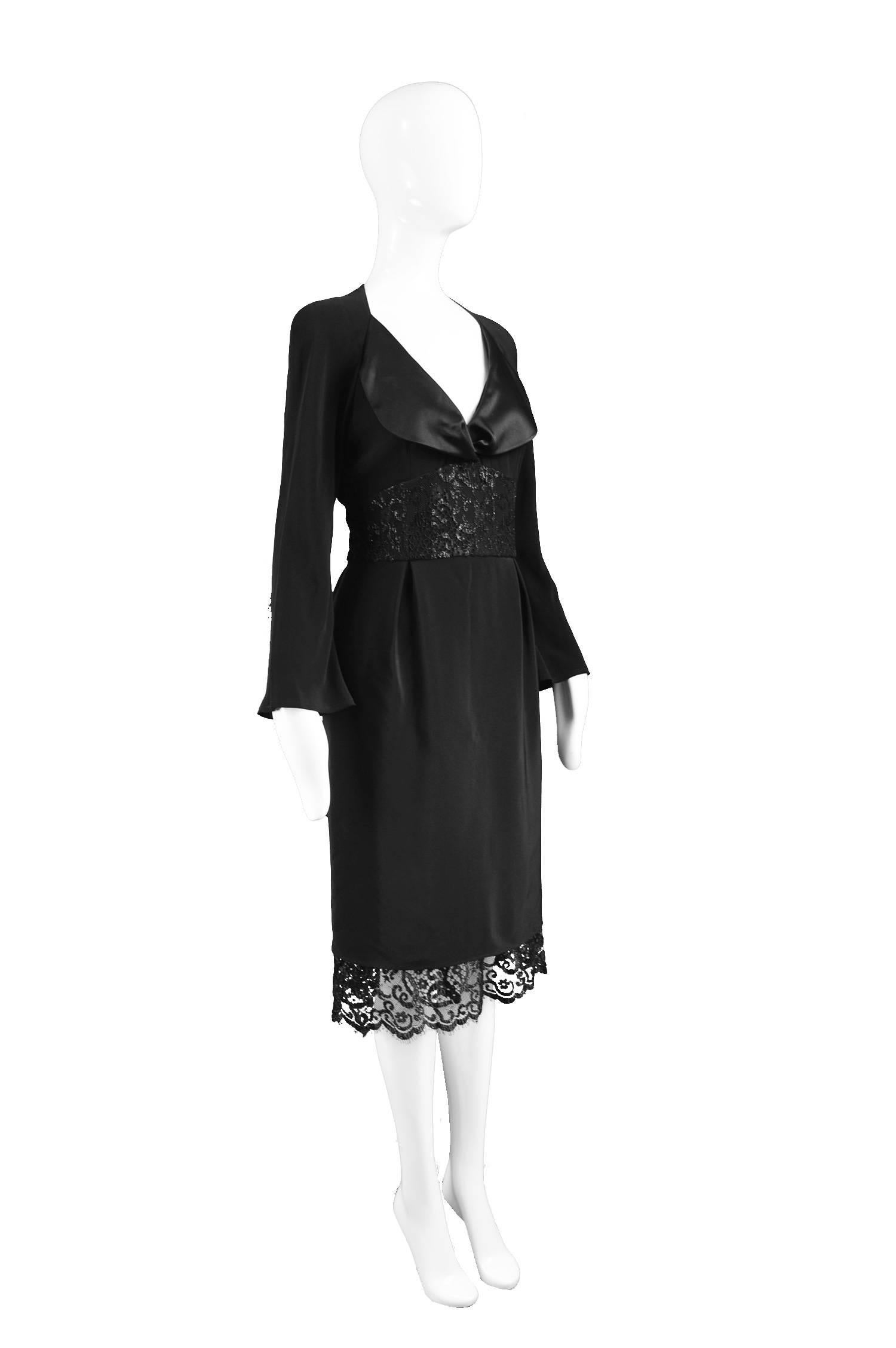 Women's Christian Lacroix Vintage Black Lace and Satin Back Crepe Dress, 1990s For Sale