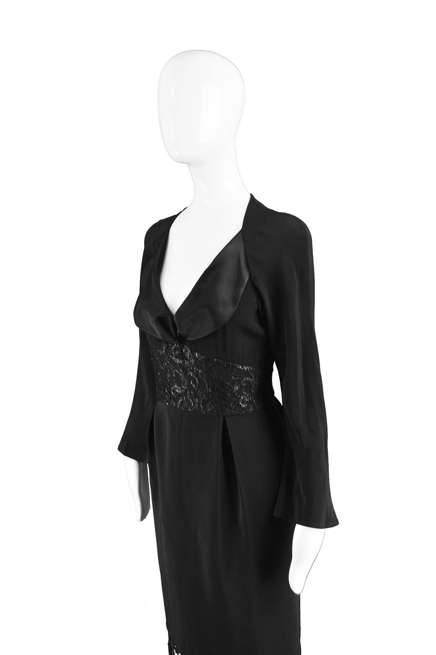 Christian Lacroix Vintage Black Lace and Satin Back Crepe Dress, 1990s For Sale 2
