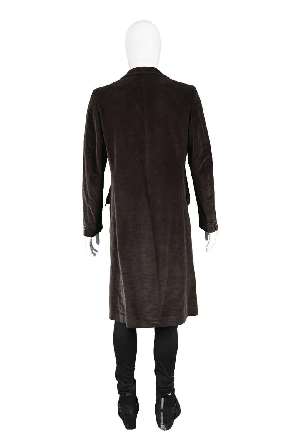 Black Ted Lapidus Men's Vintage Brown Double Breasted Velvet Trench Coat, 1970s For Sale