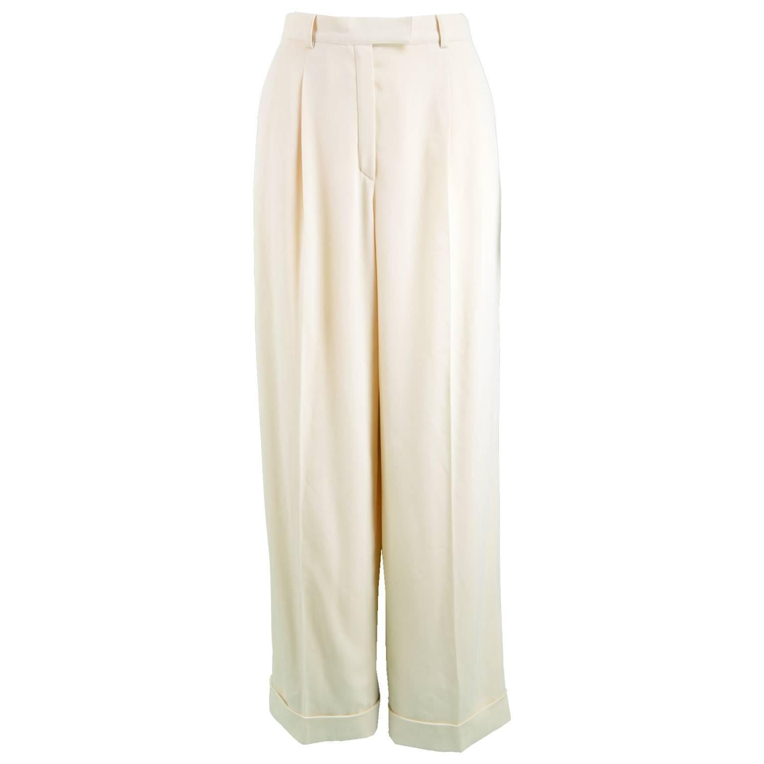 Escada Vintage Ladies Pure Wool High Waisted Wide Leg Pants, 1980s For Sale