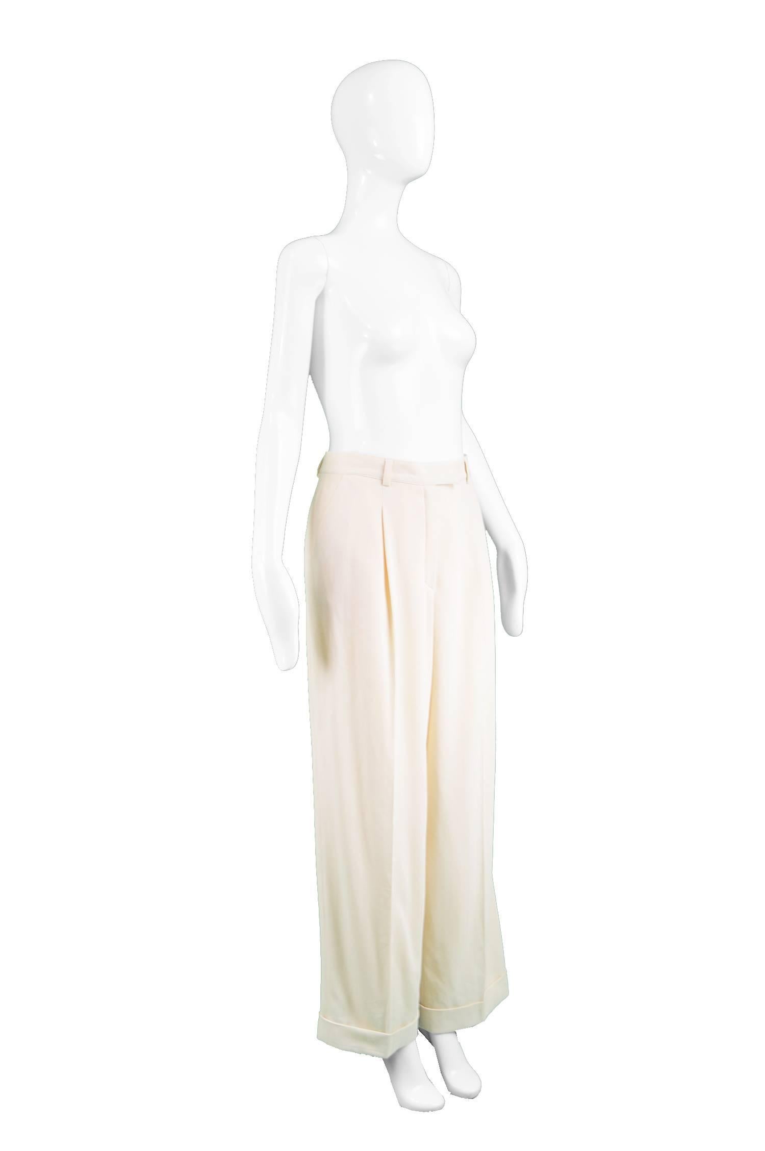 Women's Escada Vintage Ladies Pure Wool High Waisted Wide Leg Pants, 1980s For Sale