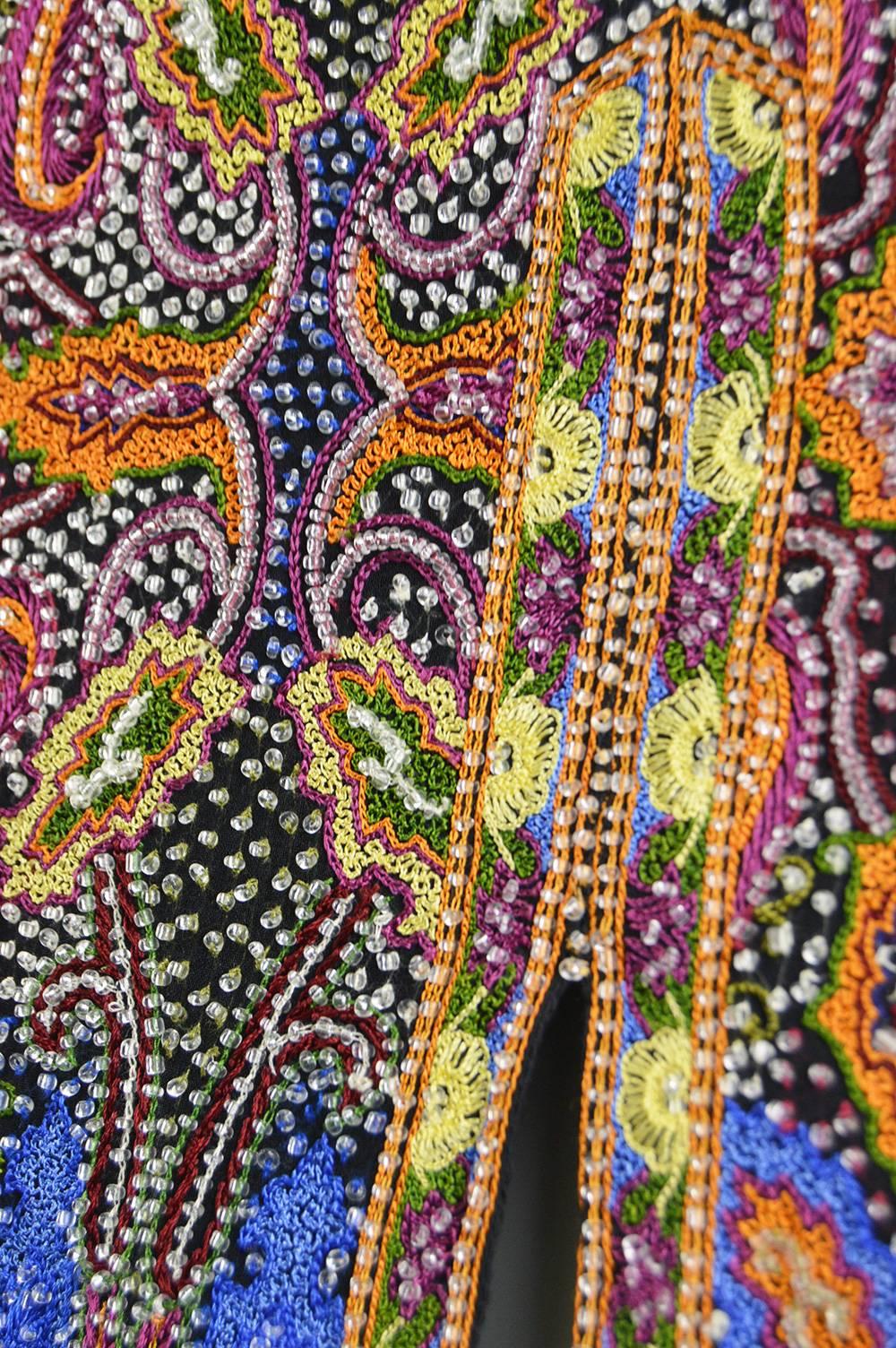 Escada Vintage Intricately Embroidered and Beaded Silk Mini Skirt, 1990s 1