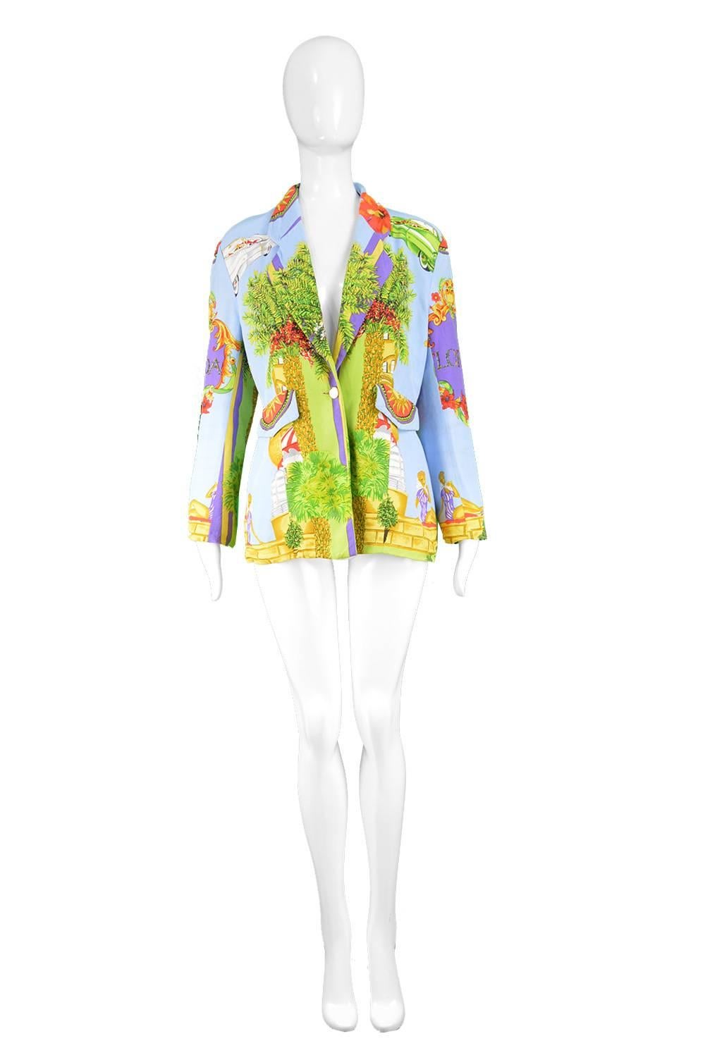 Kamosho by Marina Sithon Vintage 'Florida' Print Blazer Jacket, 1990s

Estimated Size: UK 12/ US 8/ EU 40. Please check measurements.
Bust -38” / 96cm (allow a couple of inches room for movement)
Waist - 34” / 86cm
Length (Shoulder to Hem) - 25” /