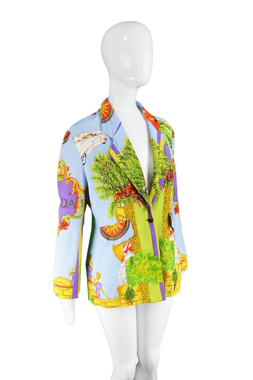 Gray Kamosho by Marina Sitbon Vintage 'Florida' Print Blazer Jacket, 1990s