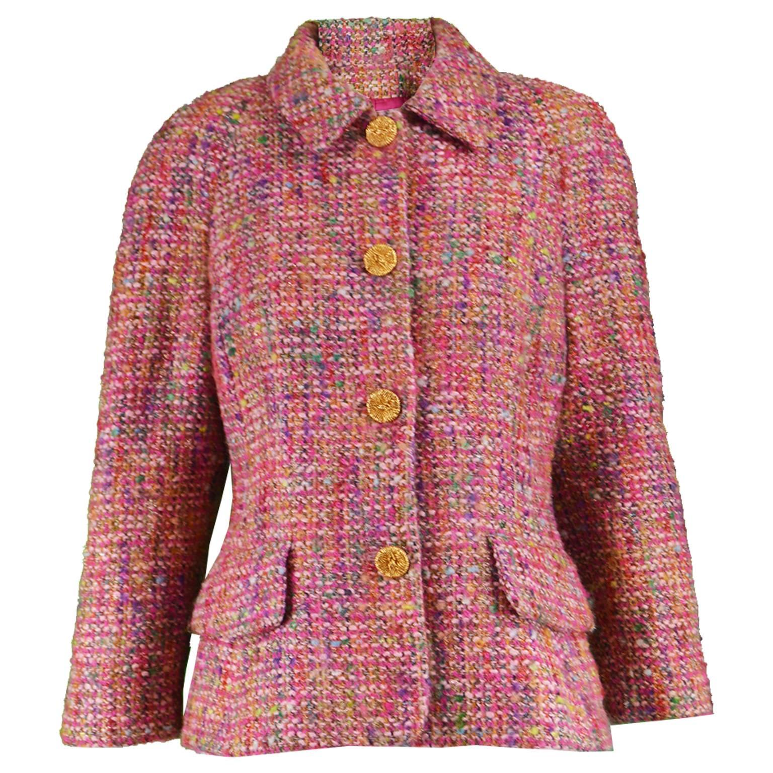 Guy Laroche Vintage Pink Wool, Mohair & Lurex Bouclé Tweed, 1990s