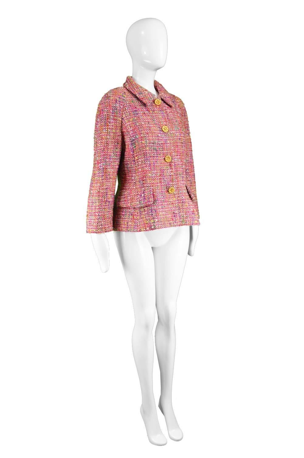 Guy Laroche Vintage Pink Wool, Mohair & Lurex Bouclé Tweed, 1990s 1