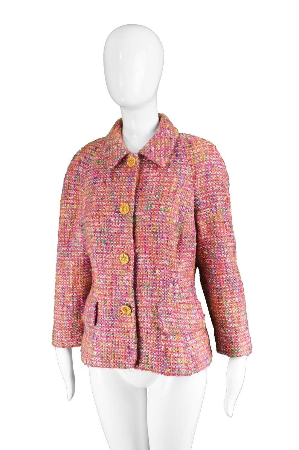 Women's Guy Laroche Vintage Pink Wool, Mohair & Lurex Bouclé Tweed, 1990s