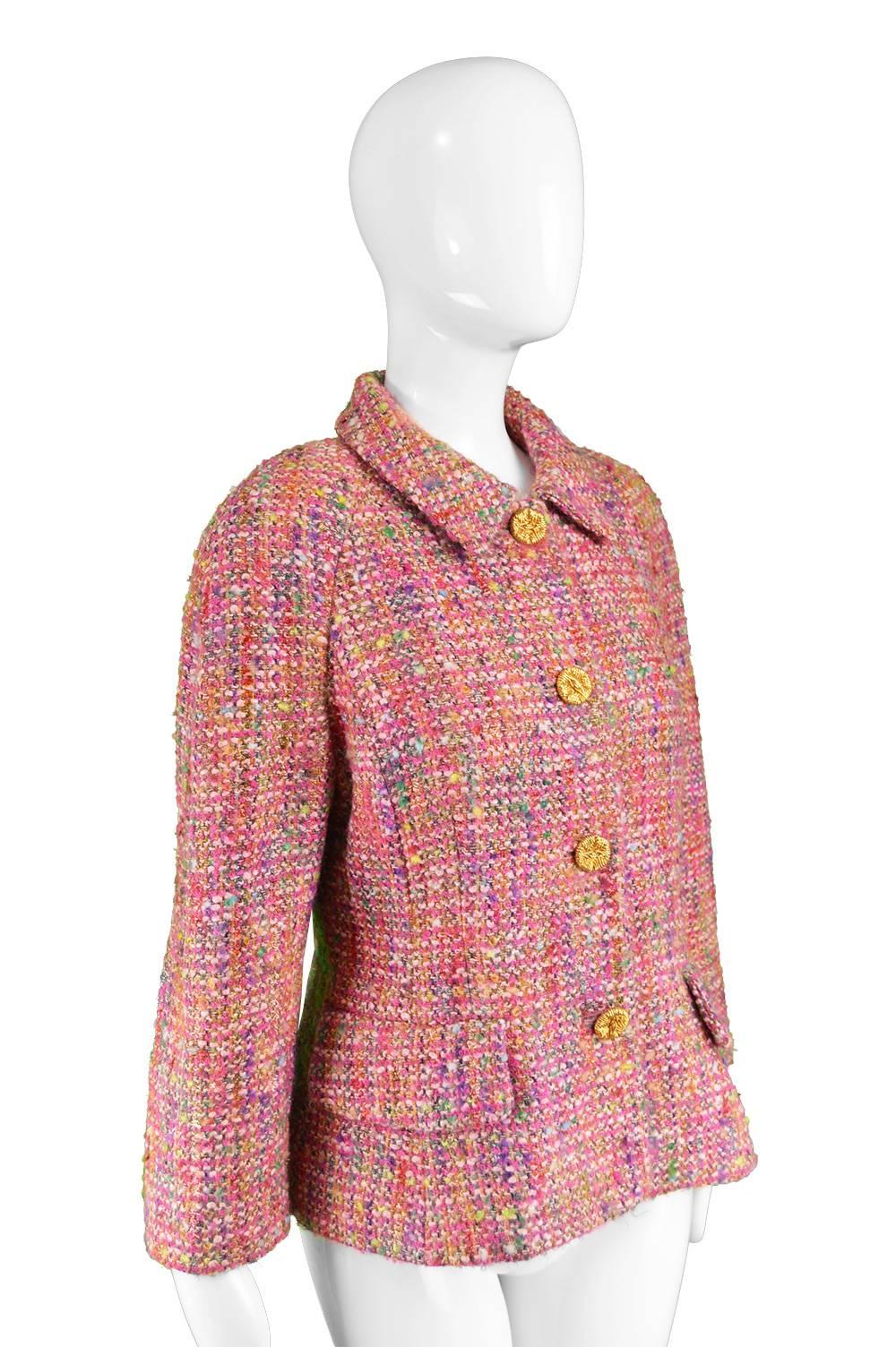 Guy Laroche Vintage Pink Wool, Mohair & Lurex Bouclé Tweed, 1990s 2