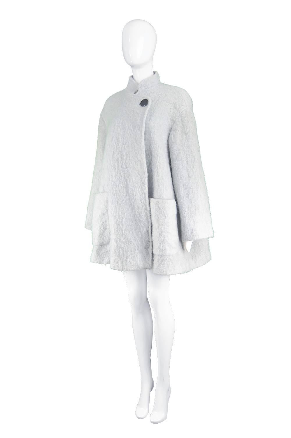 Guy Laroche Boutique Vintage Pale Blue Mohair Wool Swing Coat, 1980s In Excellent Condition In Doncaster, South Yorkshire