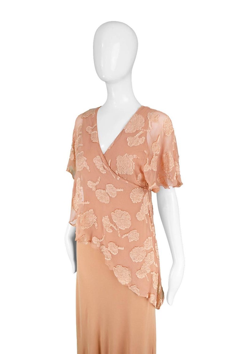 Vintage 1970s Peach Devore Maxi Dress