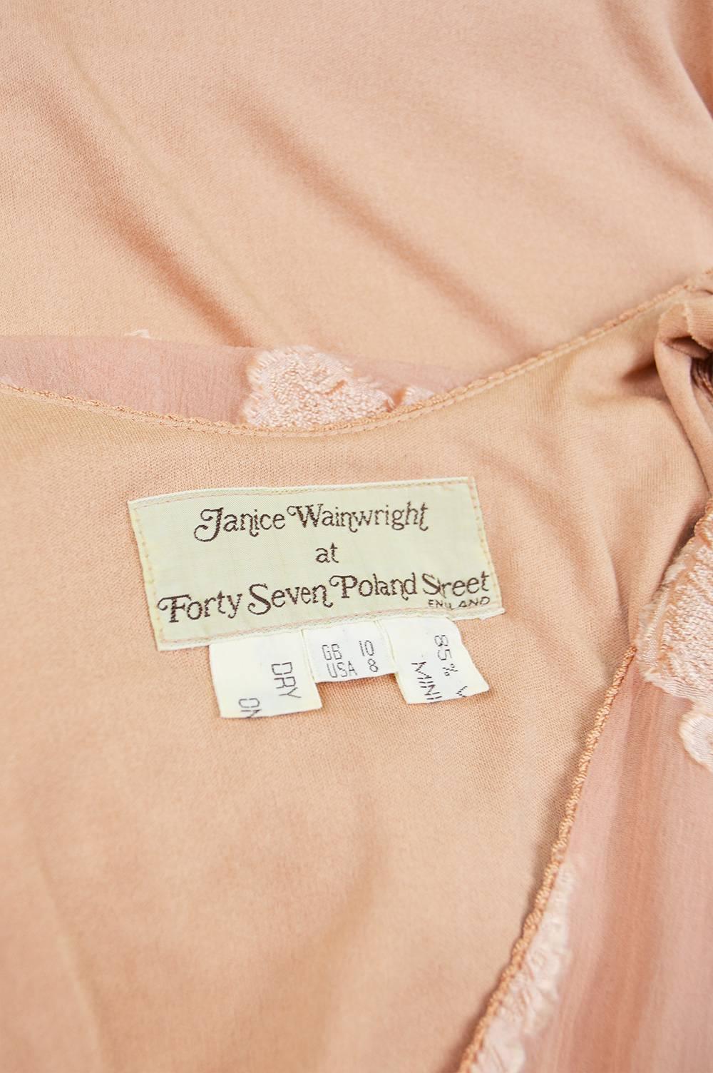 Janice Wainwright Peach Devore Chiffon & Jersey Asymmetric Maxi Dress, 1970s For Sale 2