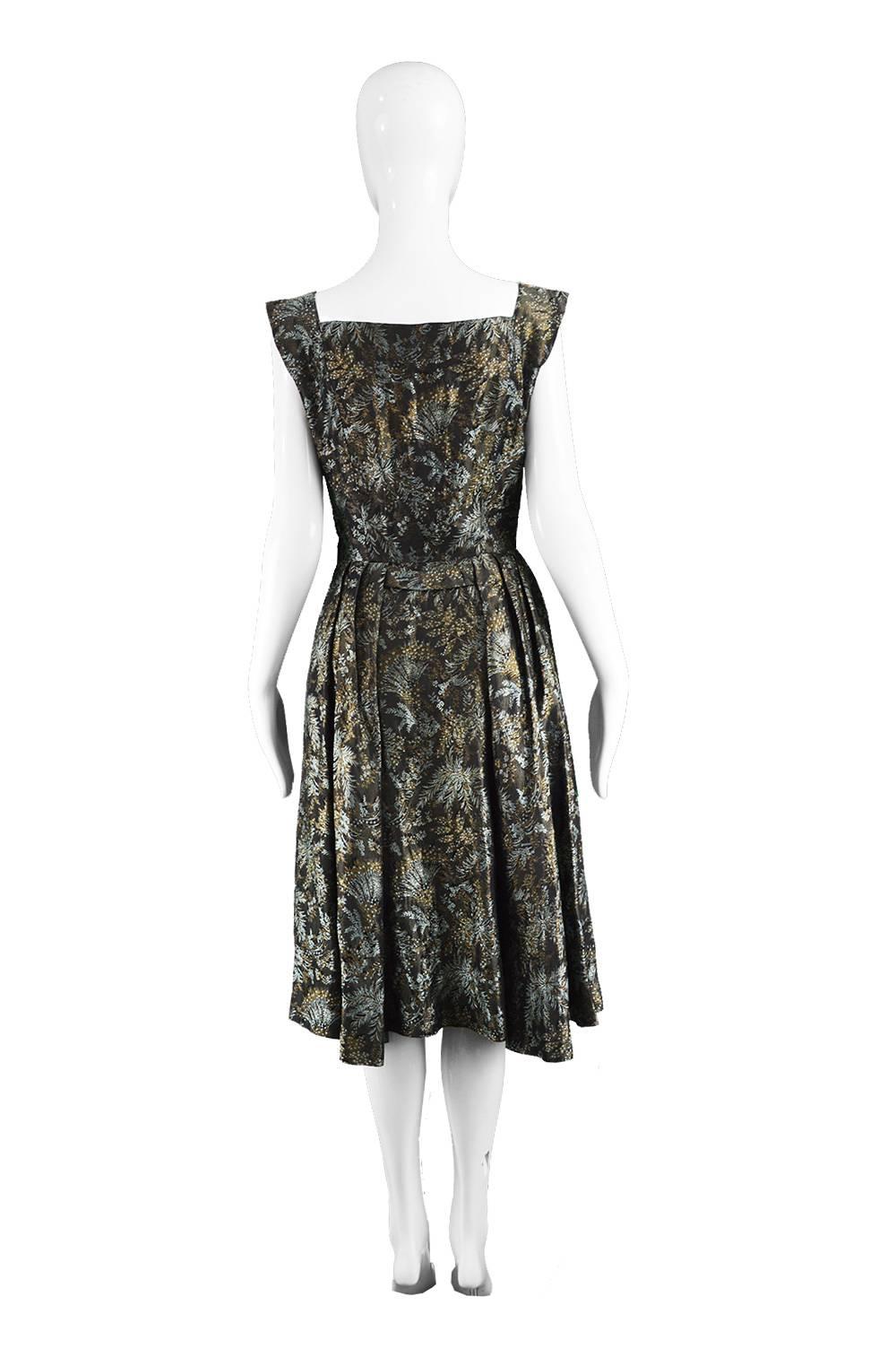 Rembrandt Vintage Dark Green Brocade Evening Party Dress, 1950s   In Excellent Condition In Doncaster, South Yorkshire