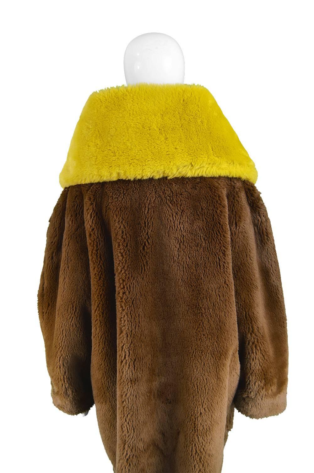 Jean Paul Gaultier Dramatic Brown Faux Fur Swing Coat with Wrap Stole, 1980s 2