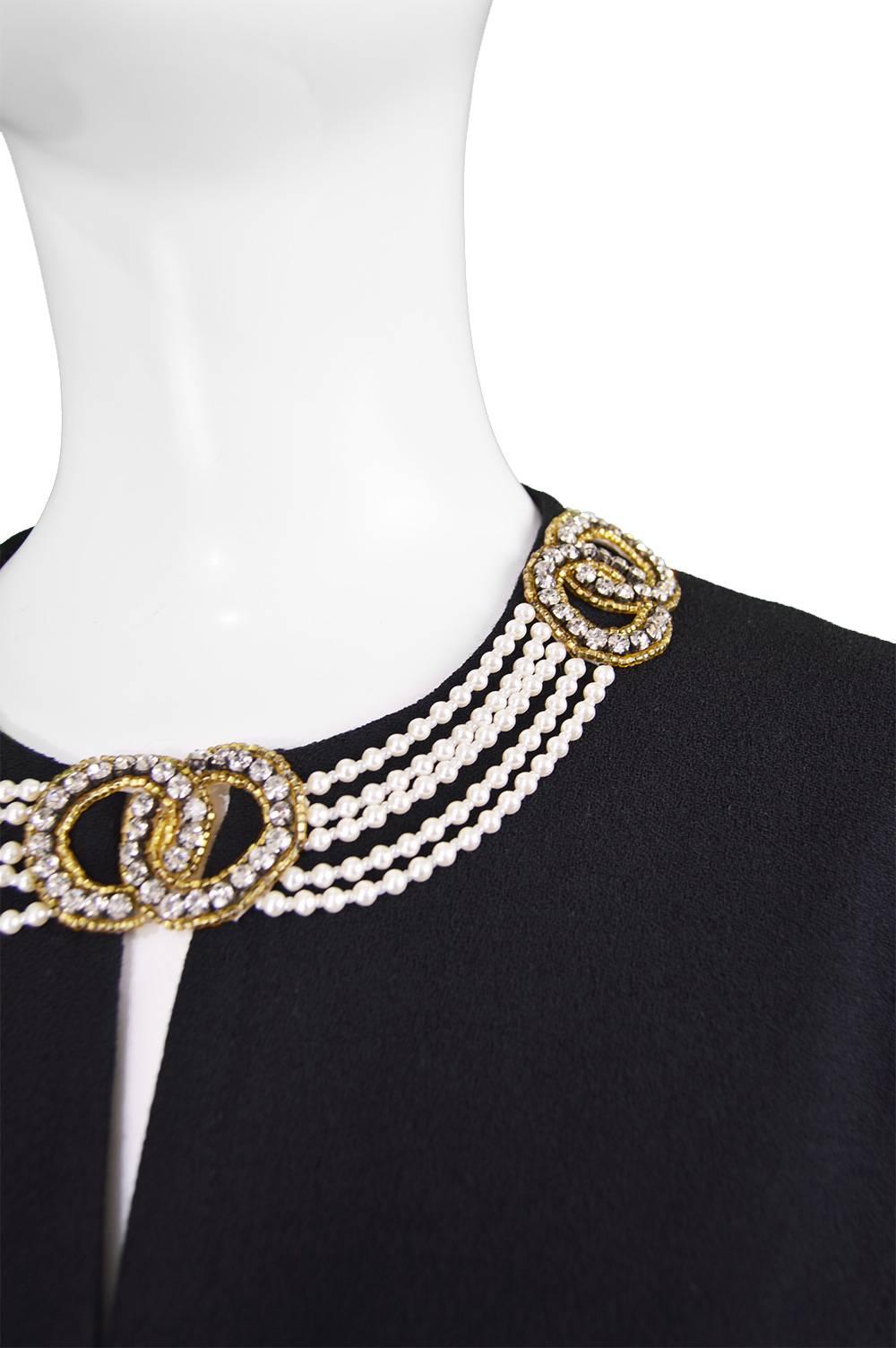 Black Bellville Sassoon Lorcan Mullany Vintage Wool Crepe Necklace Detail Dress, 1980s