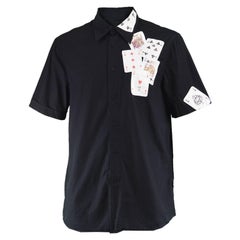 Moschino Men's Black Cotton Playing Card Short Sleeve Shirt, 1990s