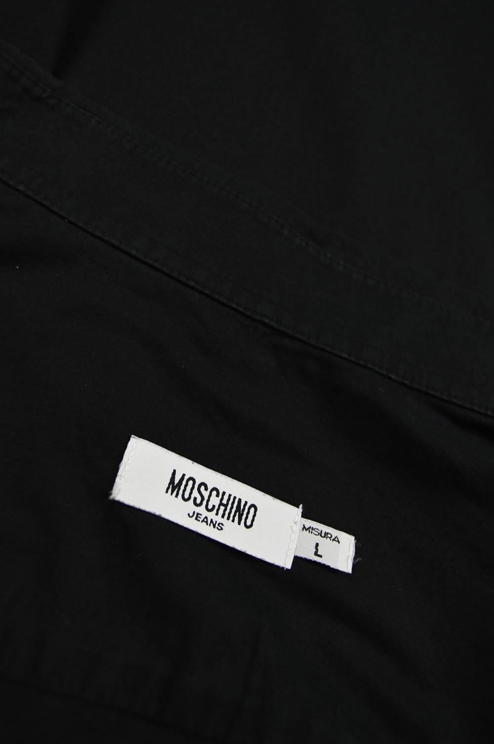 Moschino Men's Black Cotton Playing Card Short Sleeve Shirt, 1990s 5