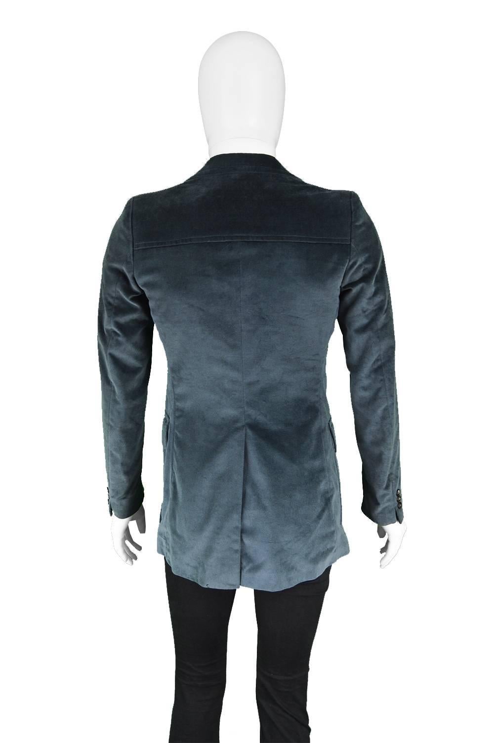 Black Ted Lapidus Men's Vintage Dark Teal Velvet Wide Lapels Blazer Jacket, 1970s For Sale