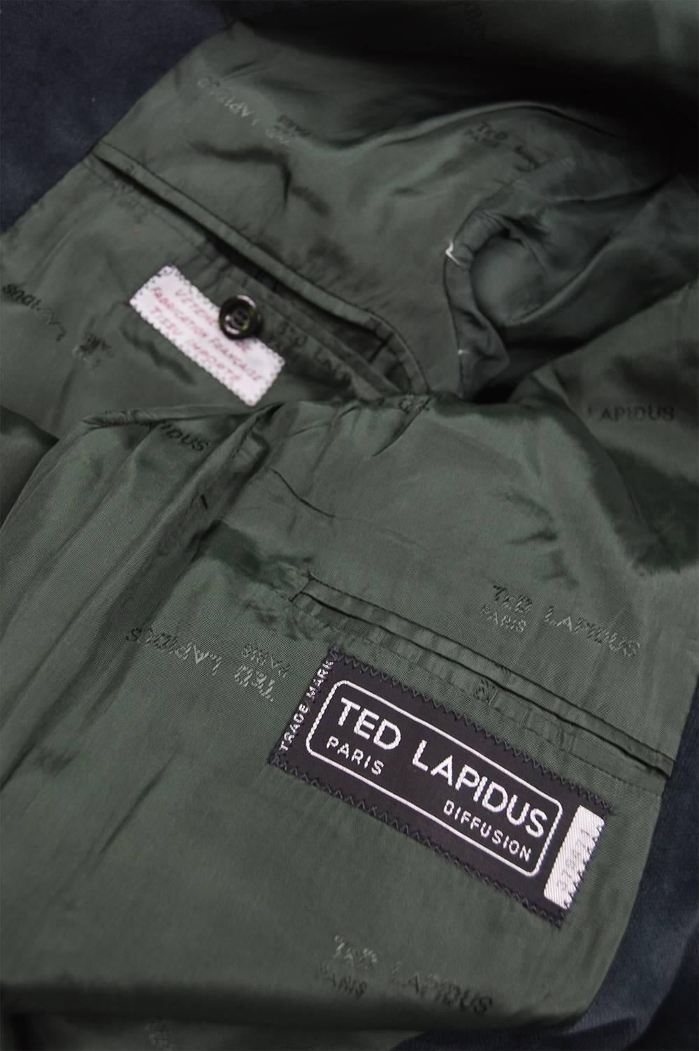 Ted Lapidus Men's Vintage Dark Teal Velvet Wide Lapels Blazer Jacket, 1970s In Good Condition For Sale In Doncaster, South Yorkshire