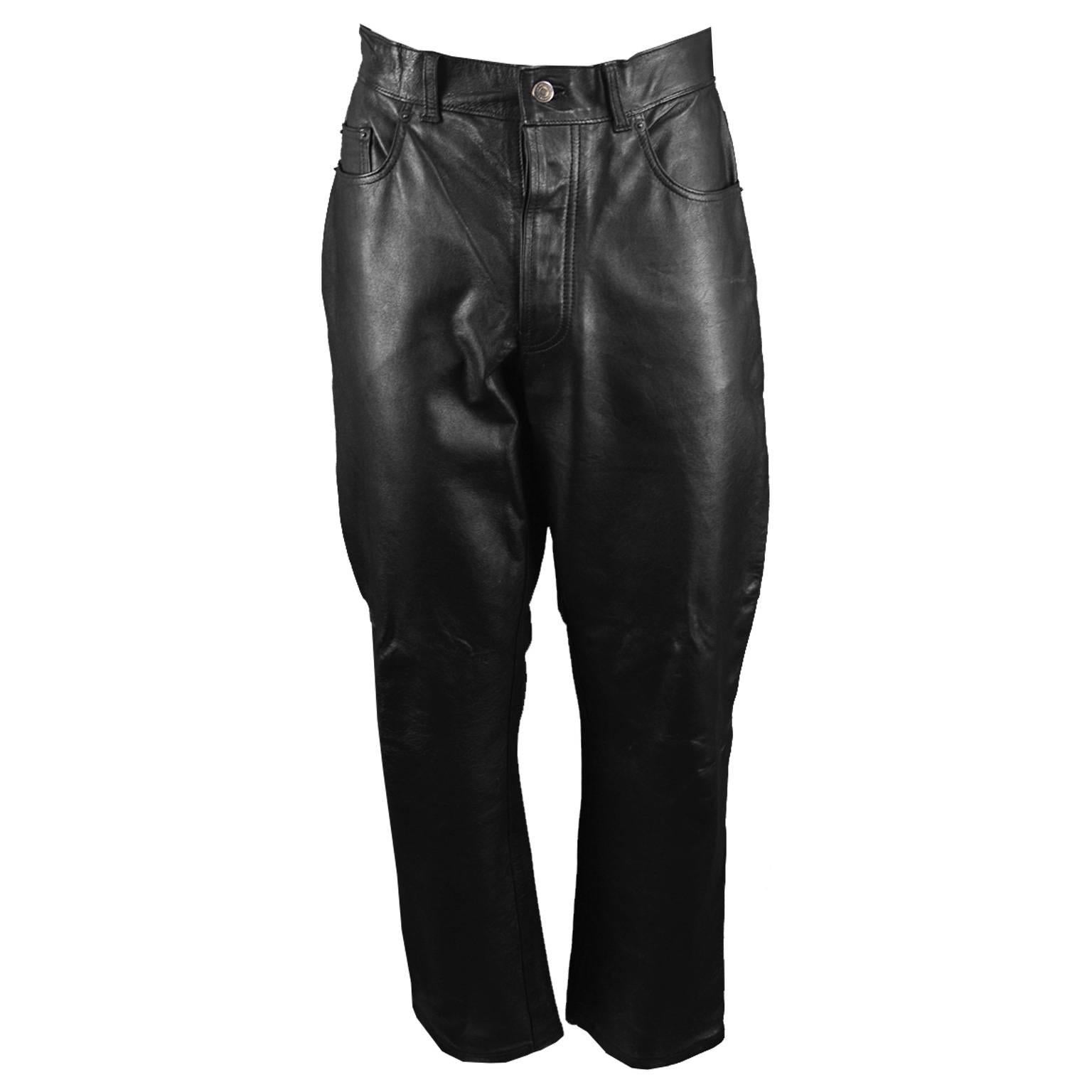 Paul Smith Men's Vintage Black Real Leather Straight Leg Pants, 1990s For Sale