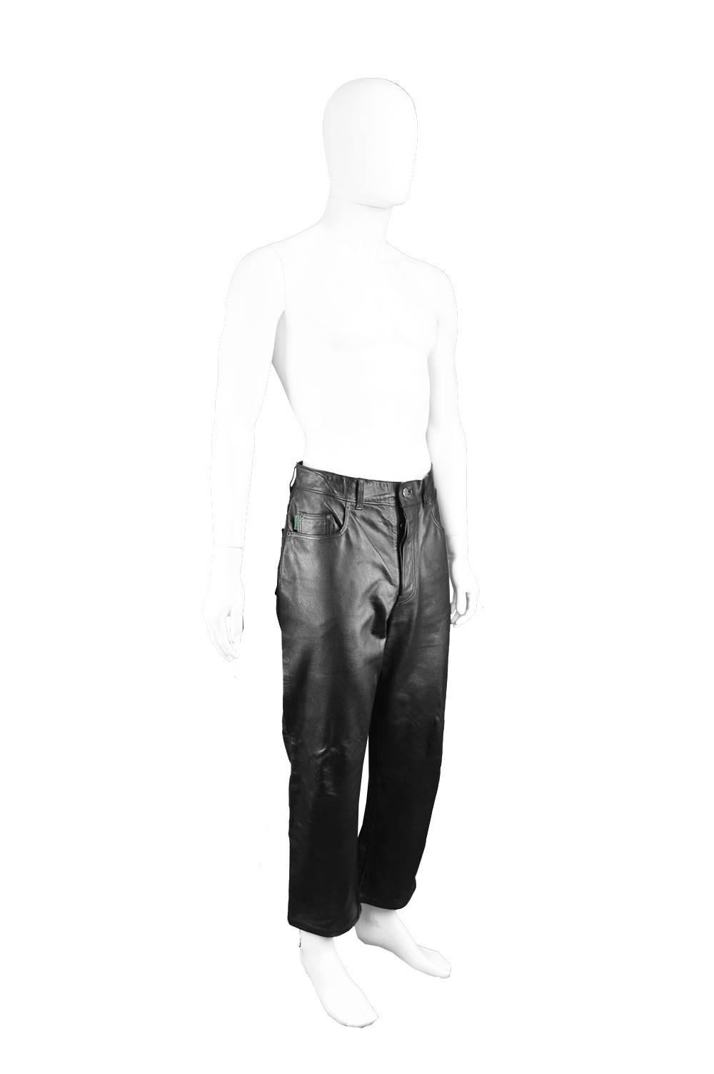 Paul Smith Men's Vintage Black Real Leather Straight Leg Pants, 1990s For Sale 4