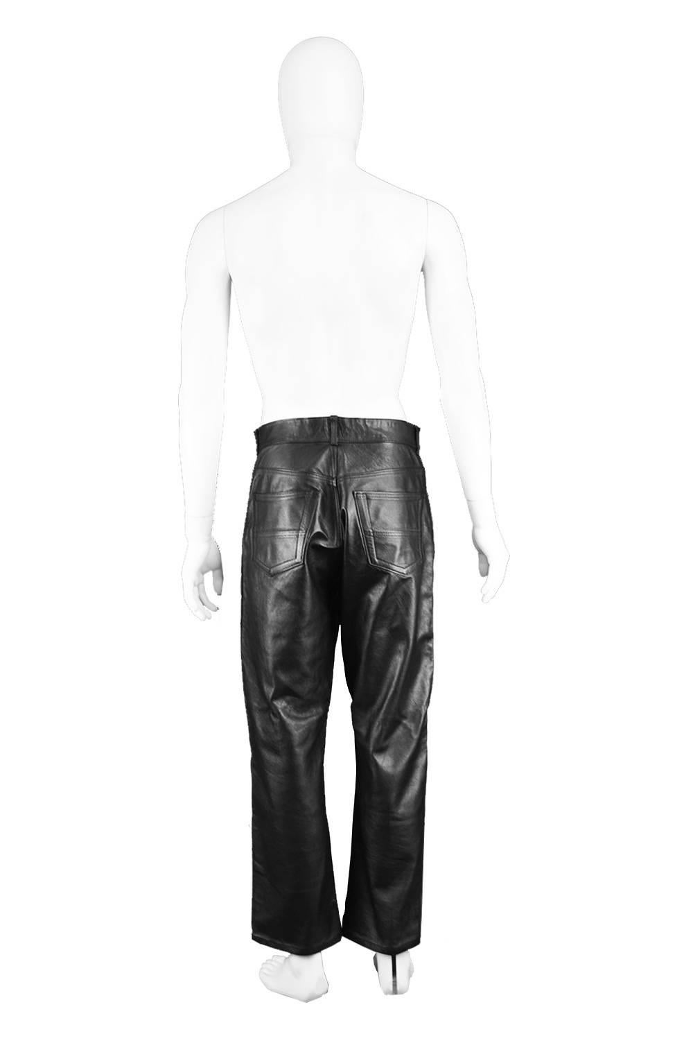 Paul Smith Men's Vintage Black Real Leather Straight Leg Pants, 1990s For Sale 6