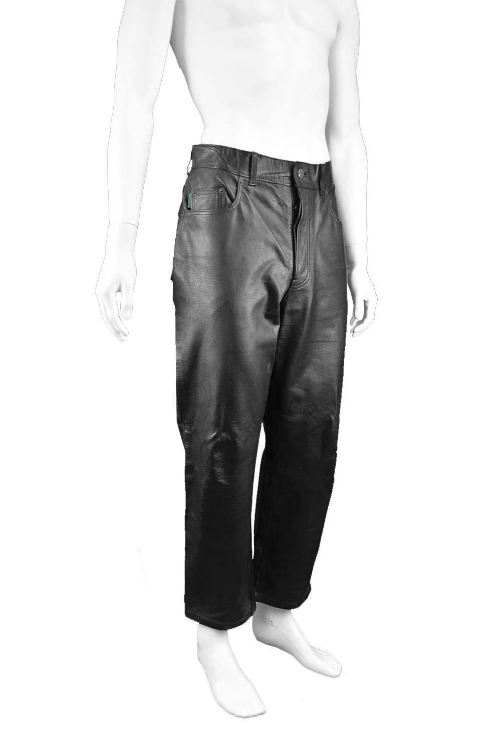 Paul Smith Men's Vintage Black Real Leather Straight Leg Pants, 1990s For Sale 2