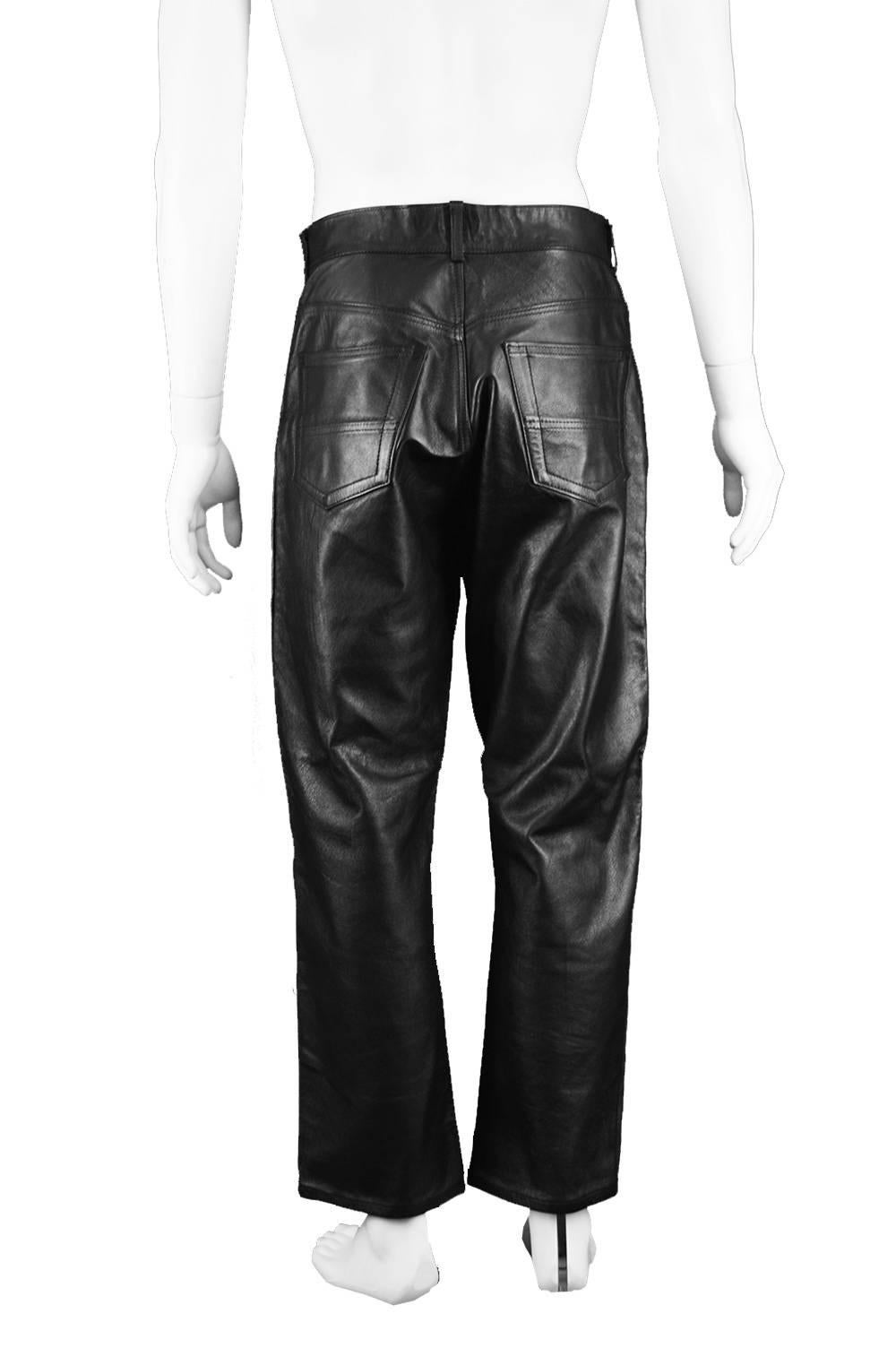 Paul Smith Men's Vintage Black Real Leather Straight Leg Pants, 1990s For Sale 5