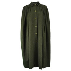 Valentino Dark Green Vintage Wool and Velvet Pleated Maxi Cape, 1980s
