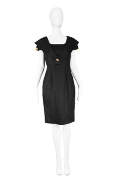 Genny Vintage Black Sleeveless Dress & Cropped Jacket Two Piece Set, 1990s