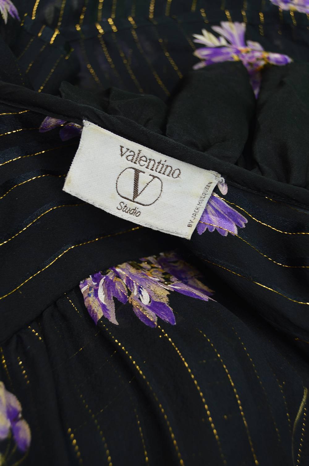 Valentino Silk and Lamé Chiffon Sheer Floral Ruffle Collar Vintage Blouse, 1980s 2