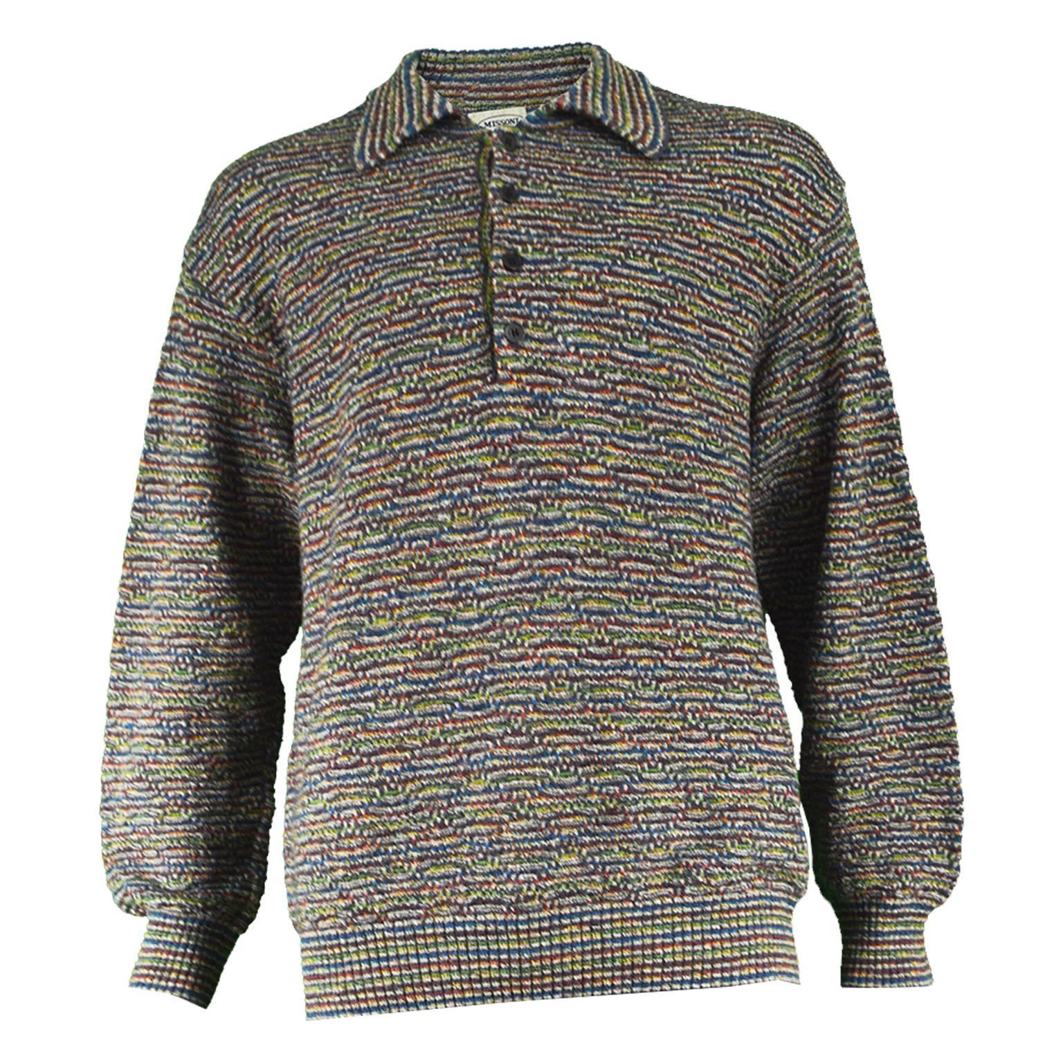 Missoni Men's Vintage Textured Wool, Acrylic & Alpaca Knit Sweater, 1990s For Sale