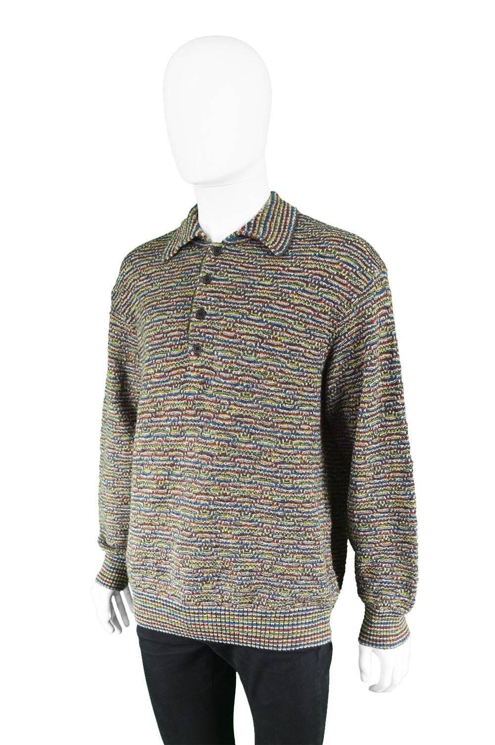 Missoni Men's Vintage Textured Wool, Acrylic & Alpaca Knit Sweater, 1990s For Sale 1