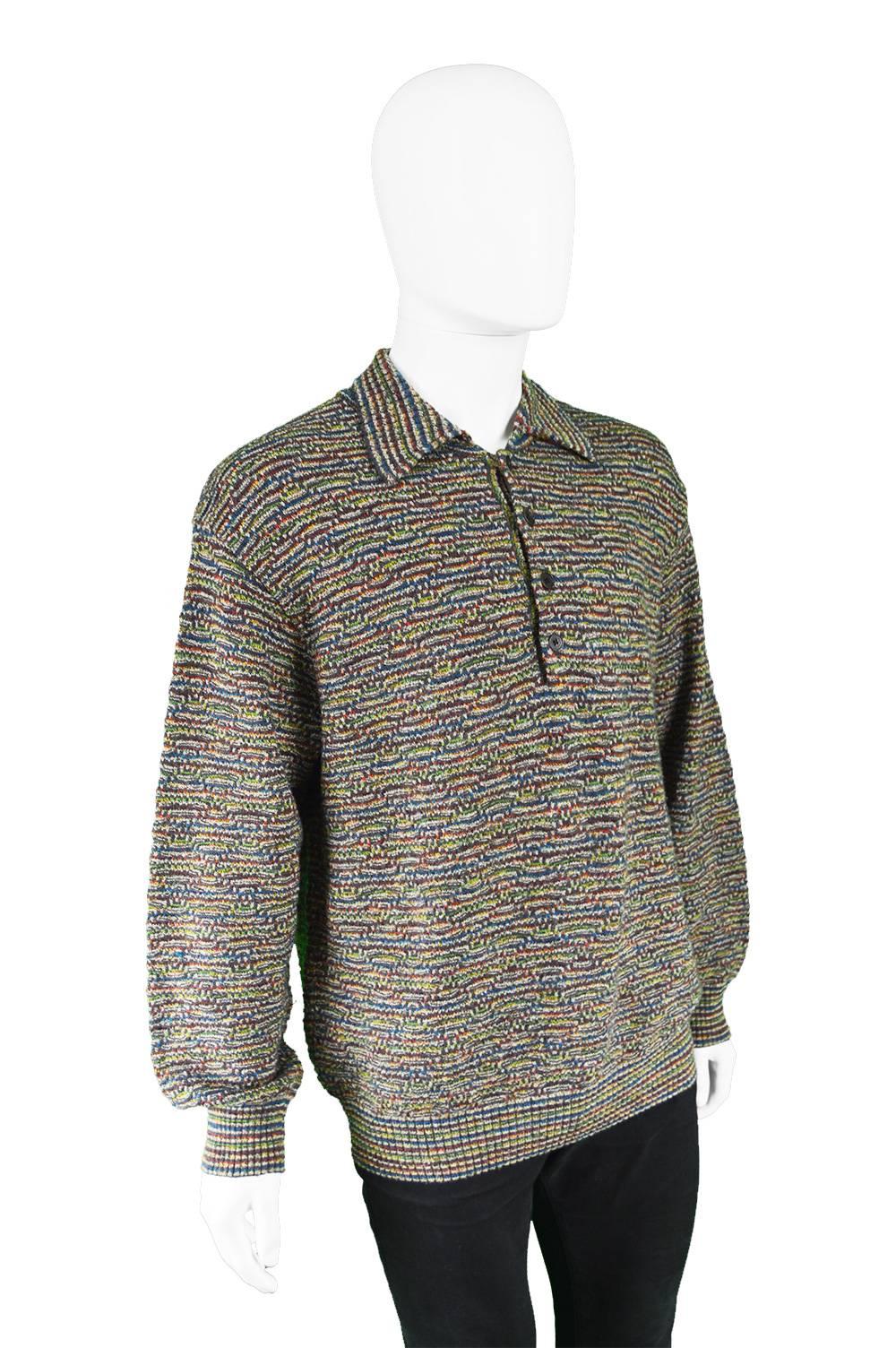 Missoni Men's Vintage Textured Wool, Acrylic & Alpaca Knit Sweater, 1990s For Sale 2