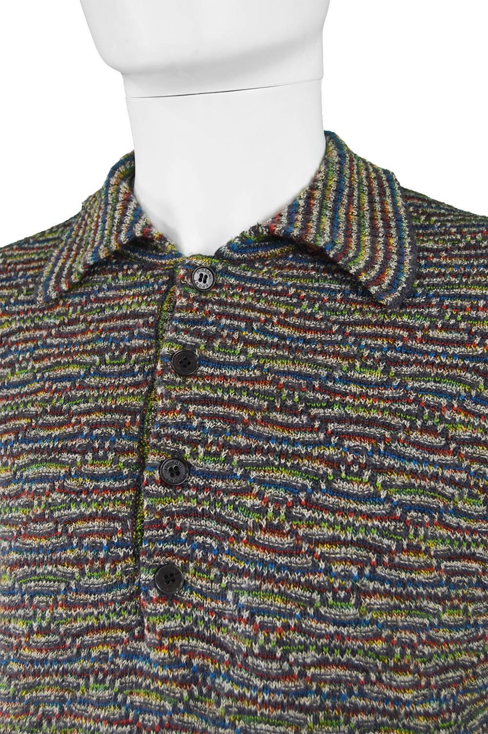 Gray Missoni Men's Vintage Textured Wool, Acrylic & Alpaca Knit Sweater, 1990s For Sale
