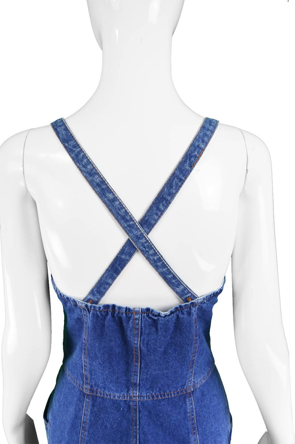 Krizia Jeans Vintage Blue Underwired Cross Back Denim Jumpsuit, 1990s 3
