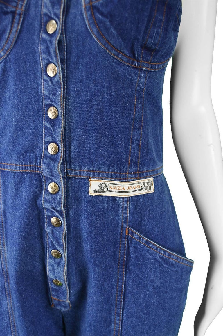 Krizia Jeans Vintage Blue Underwired Cross Back Denim Jumpsuit, 1990s ...
