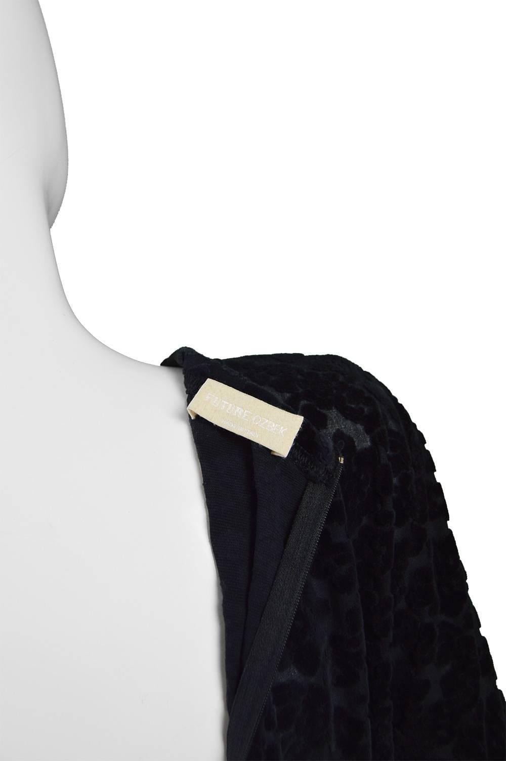 Rifat Ozbek Black Semi Sheer Devoré Velvet Long Sleeve Bodysuit, 1990s 4