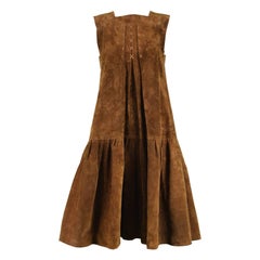Jean Muir Brown Suede Vintage Sleeveless Pinafore Dress / Jacket, 1970s