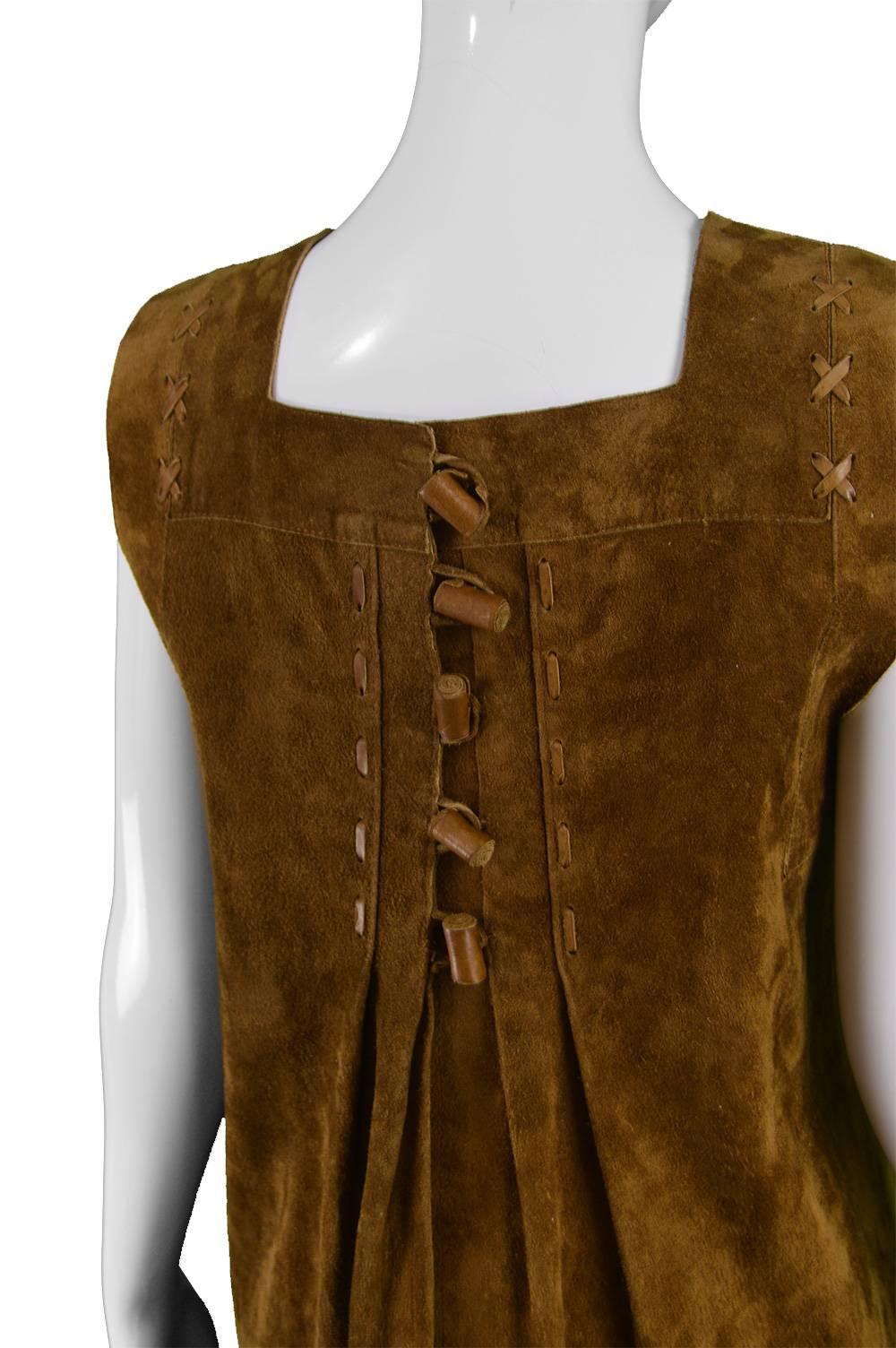 Jean Muir Brown Suede Vintage Sleeveless Pinafore Dress / Jacket, 1970s 3
