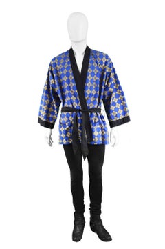 Hardy Amies Men's Vintage Cotton Asian Print Smoking Robe Jacket, 1970s