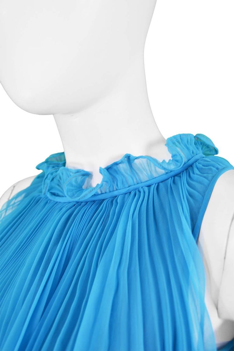 Jean Varon Documented Turquoise Blue Tiered Pleated Chiffon Evening ...