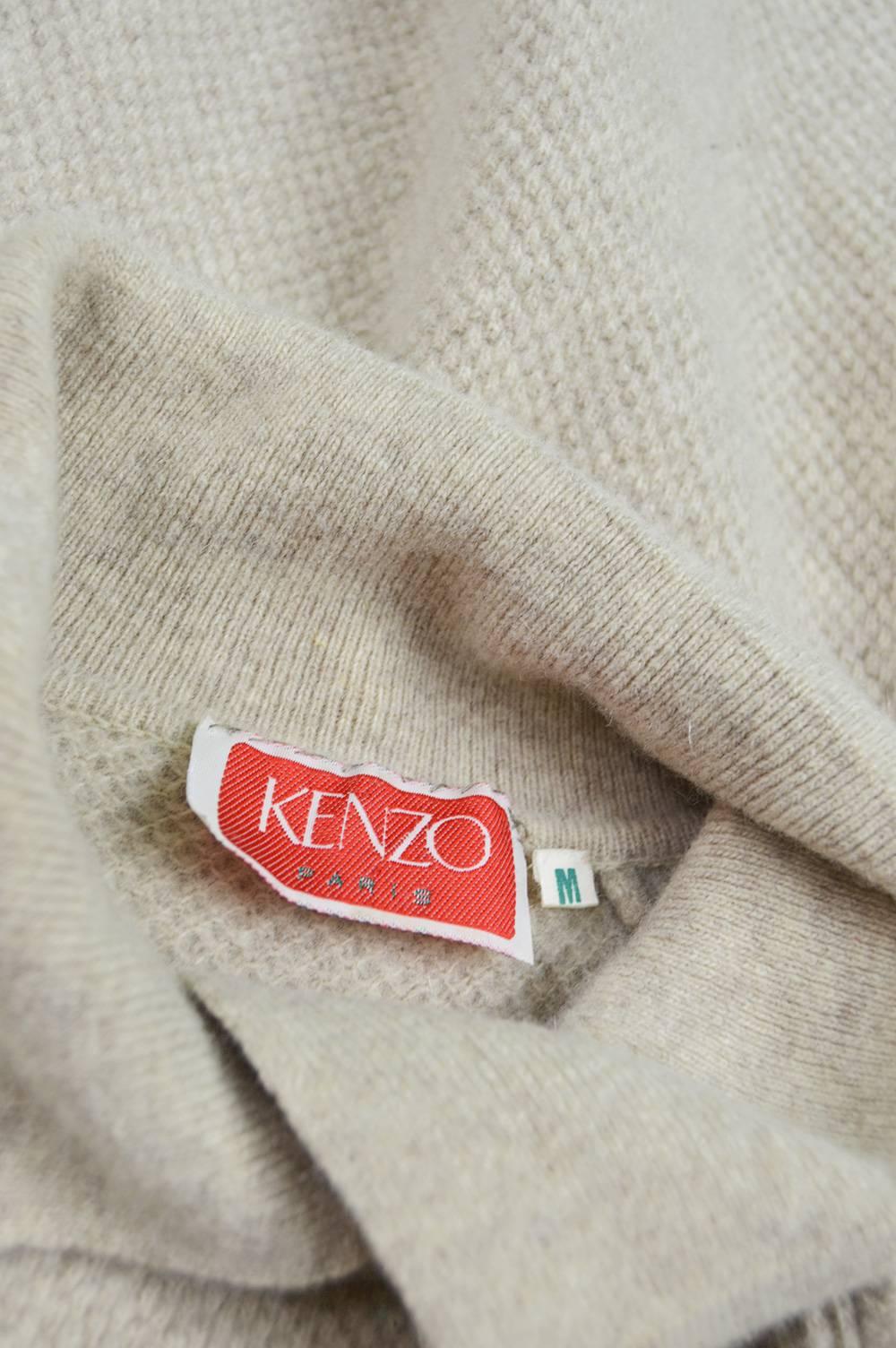 Kenzo Vintage Cream Wool Knit Leg-of-Mutton Sleeve Sweater Shift Dress, 1980s 3