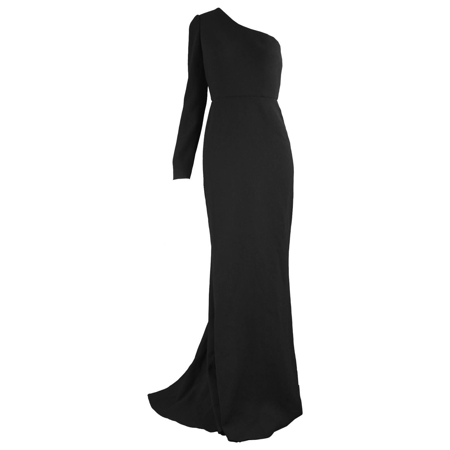 Calvin Klein Collection One Shoulder Black Wool Evening Gown For Sale